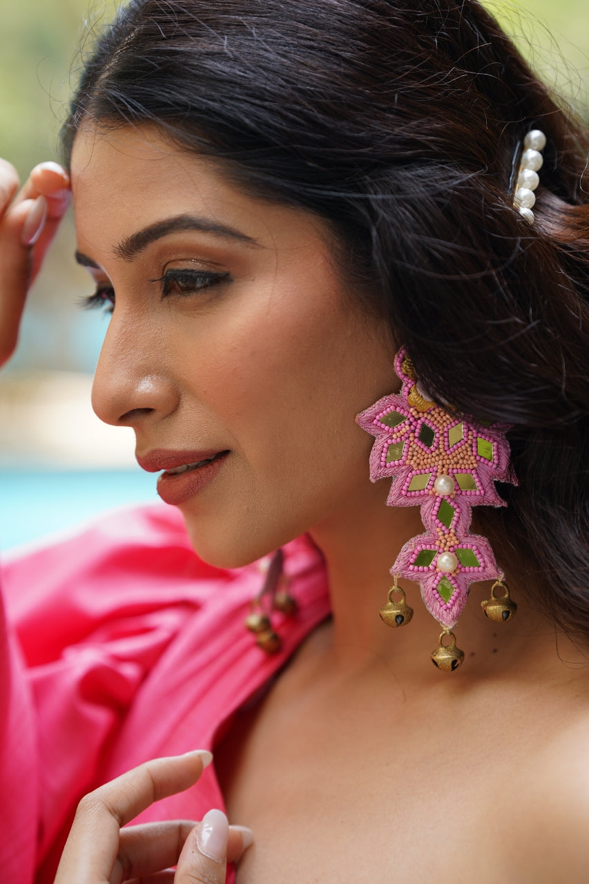 Floral pearl  & mirror beaded earings.